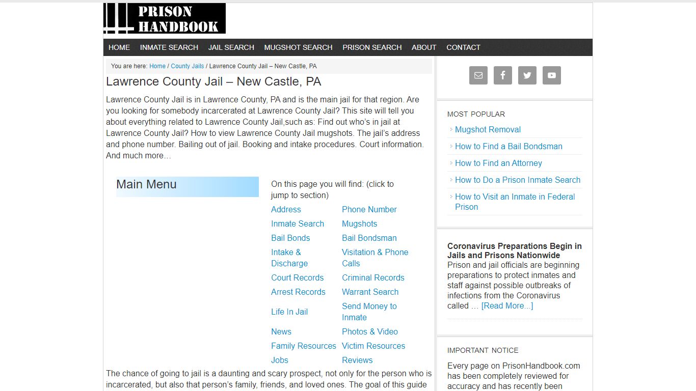 Lawrence County Jail – New Castle, PA - Prison Handbook